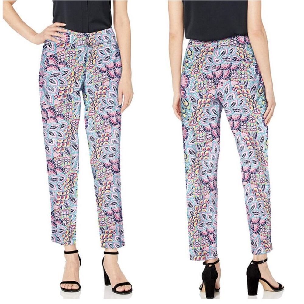 Pappagallo Chelsea Pants Aloha Pink Sz. 6 Floral Print Vacation Easter Spring